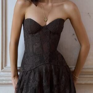 V. Chapman Chocolate Carolena Corset ONLY Chantilly Lace Sz 6 NWOT